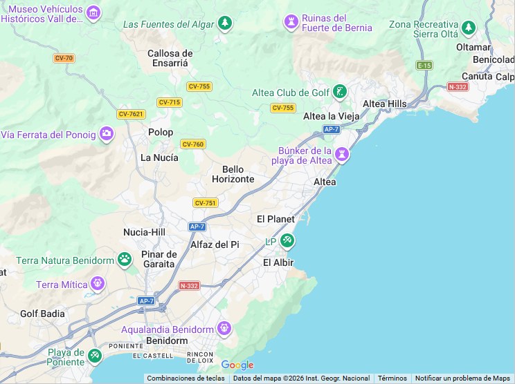 Mapa de Benidorm y la Marina Baixa